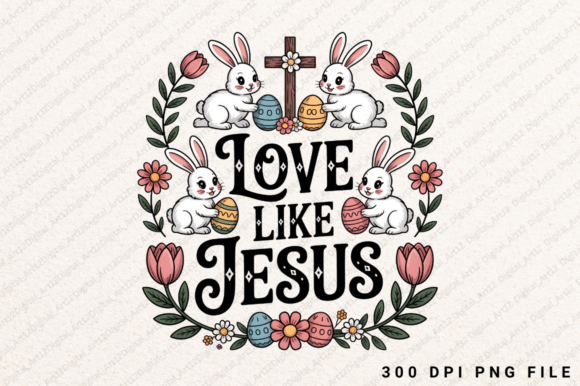Christian Easter Jesus Bunny Floral PNG Graphics for T-Shirt Designs
