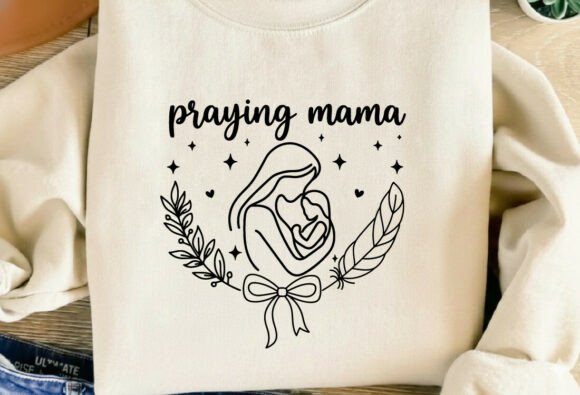 Praying Mama Christian Mother Line Art: Graphics & T-Shirt Designs
